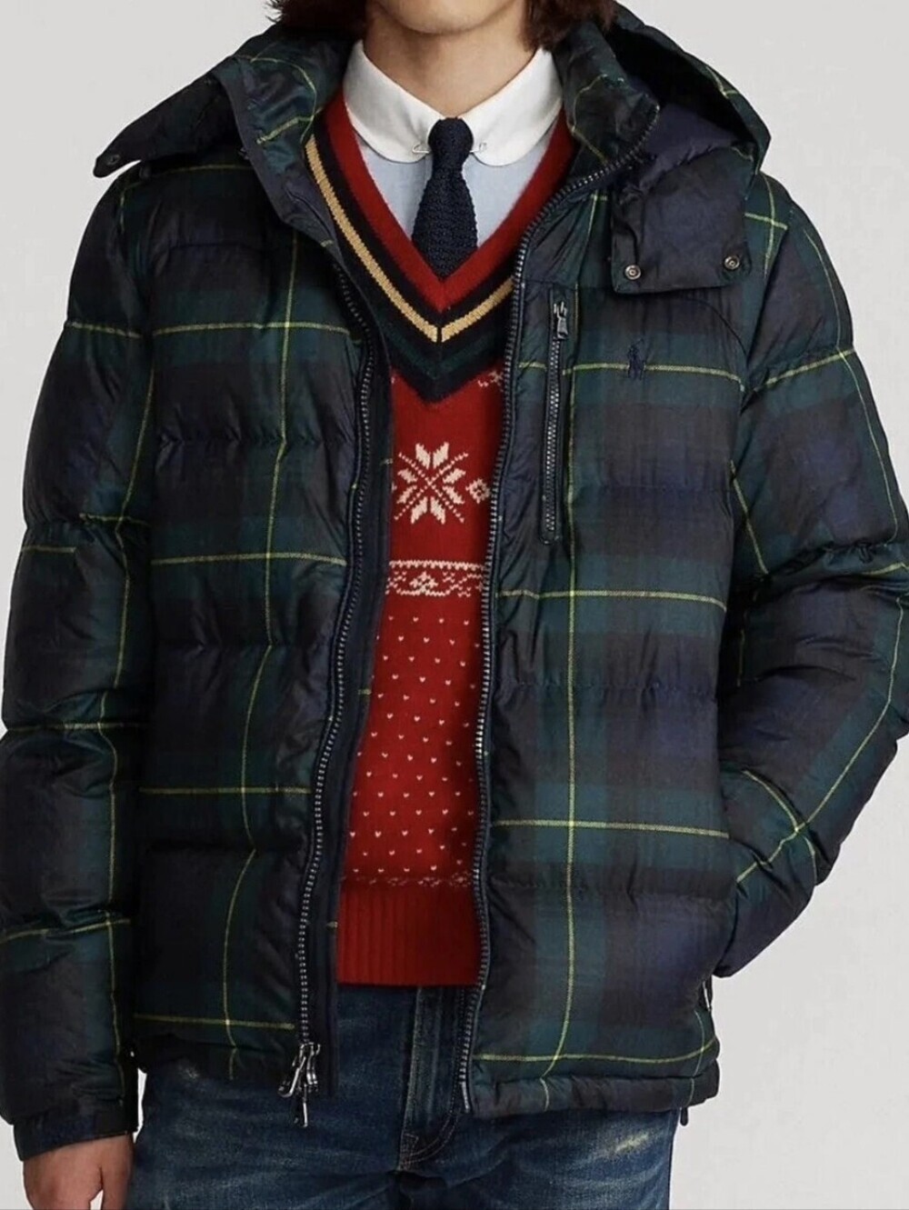 Polo Ralph Lauren Tartan Plaid Hooded Pony Logo Down Jacket Size 3XLT.